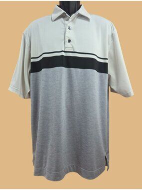 FootJoy Mens Golf Performance Polo Large White/Gray Striped